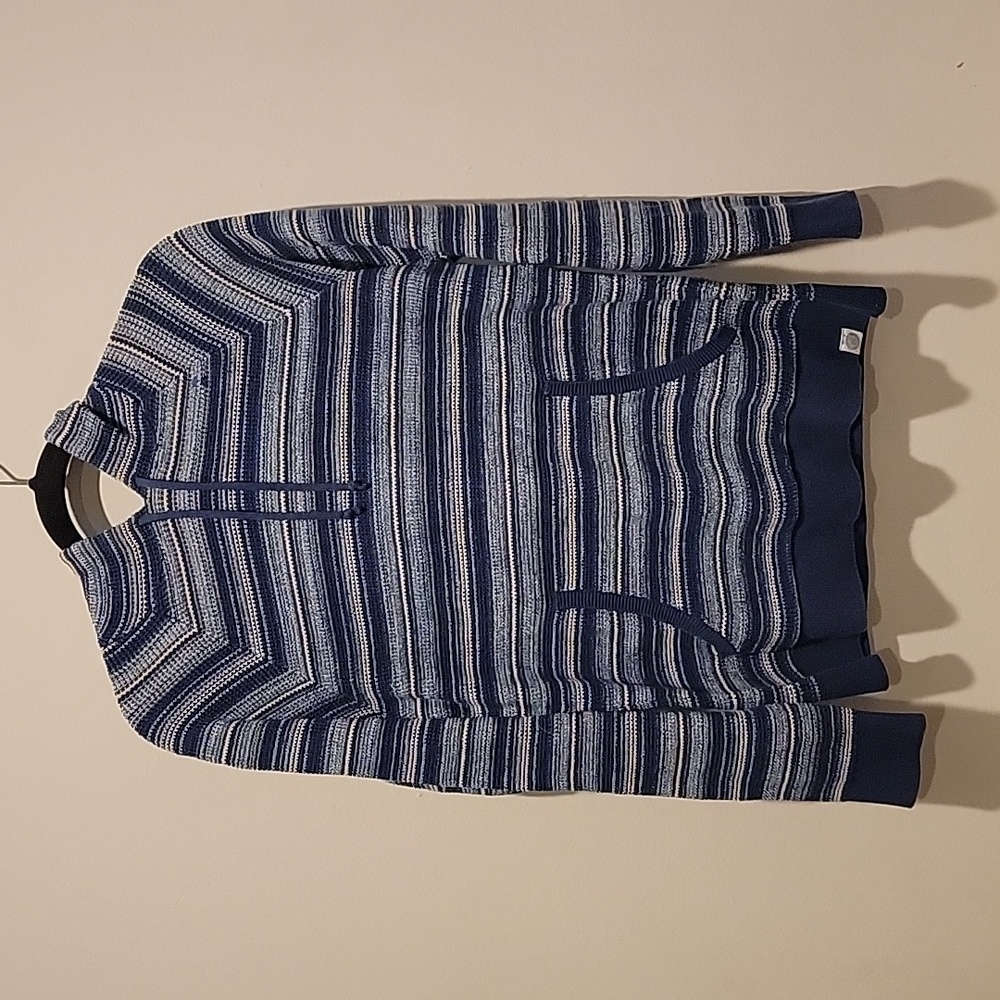Lucky Brand Blue Striped Knit Hoodie Sweater Men's Small Casual Pullover
